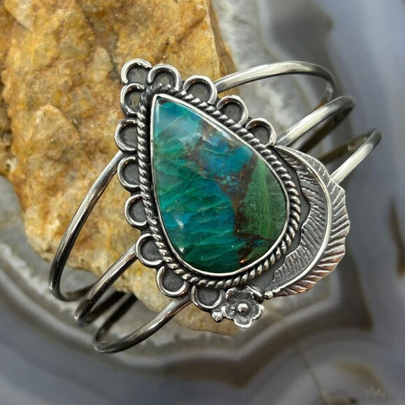 Sterling Southwestern Style Large Teardrop Shattuckite Bracelet For Women #1 - Picture 1 of 10
